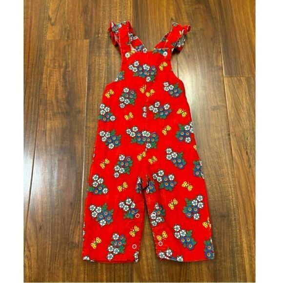 Healthtex Vintage 1980s red flower power corduroy lightweight overalls - Picture 1 of 7